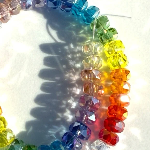 Glass Rainbow Wide Cut Faceted 8mm Rondel Beads Strand - 50+ Beads - Picture 4 of 5